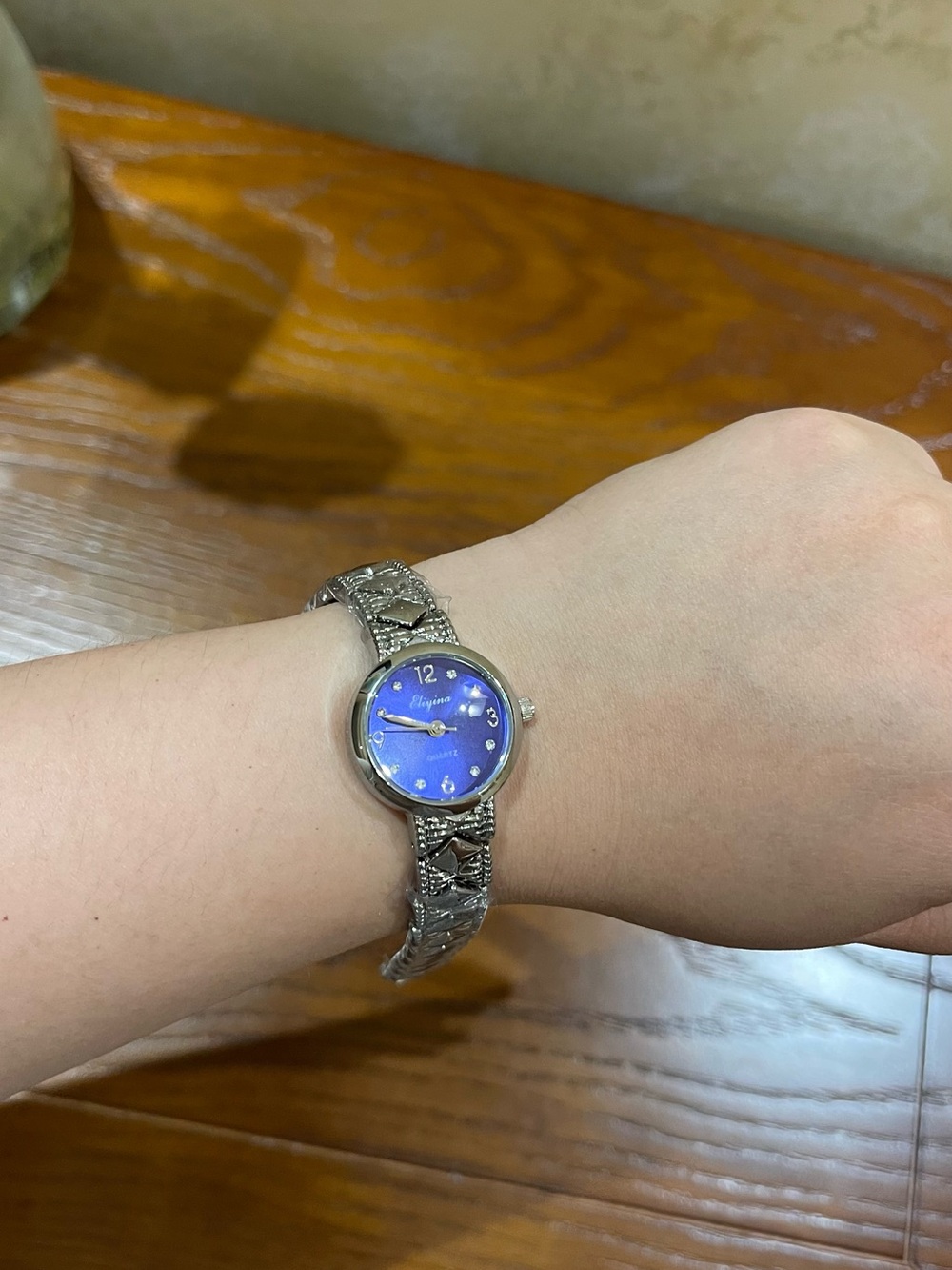 Silver Women's Wrist Watch with Blue Dial - battery included